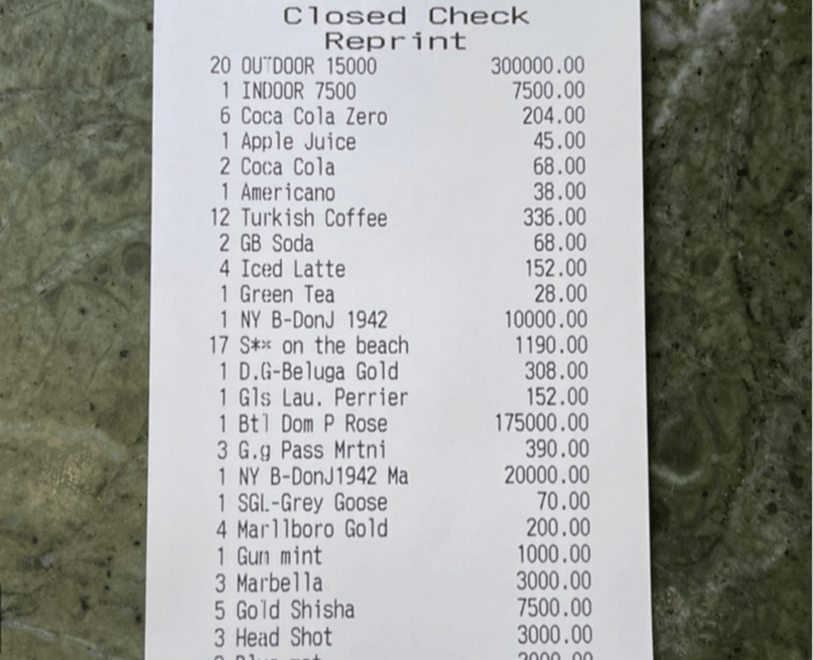 迪拜跨年夜出现天价餐厅账单，18人竟消费了62万迪拉姆