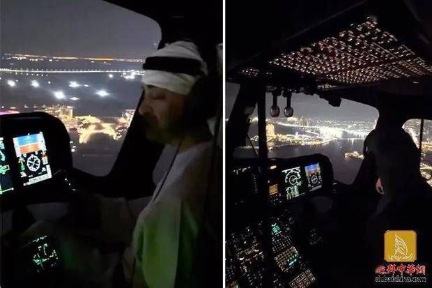 阿联酋总统“硬核”跨年，驾驶直升机巡游阿布扎比