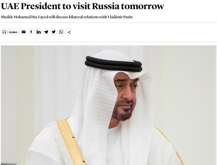 阿联酋总统明天将访问俄罗斯